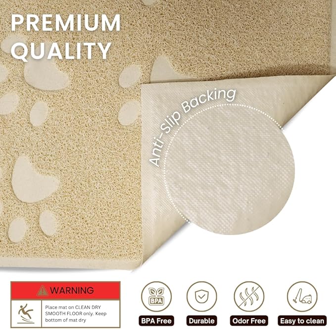 Andalus Jumbo Cat Litter Mat, Pack of 1 - Waterproof, Non-Slip & Easy to Clean Cat Litter Box Mat for Extra Efficient Pet Litter-Trapping, Beige (47” X 35”)