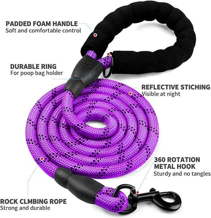 COOYOO Dog Leash 5/6 FT with Comfortable Padded Handle and Highly Reflective Threads for Small Medium and Large Dogs