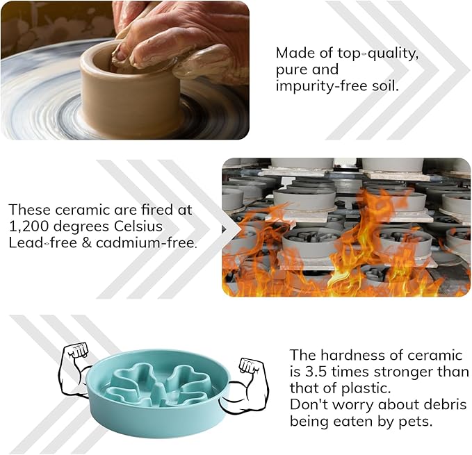 Slow Feeder,Ceramic-Slow Feeder Dog Bowls Elevated for Medium and Large Breed,2.5 Cups Slow Feed Dog Bowl with Stand,Turquoise