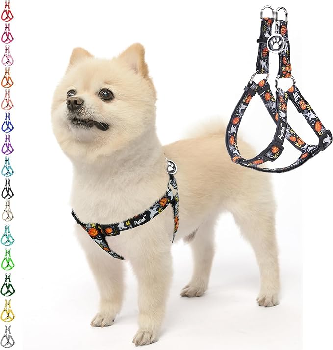 PUPTECK No Pull Dog Harness Soft Adjustable Basic Nylon Step in Puppy Vest Outdoor Walking with ID Tag, Black, S