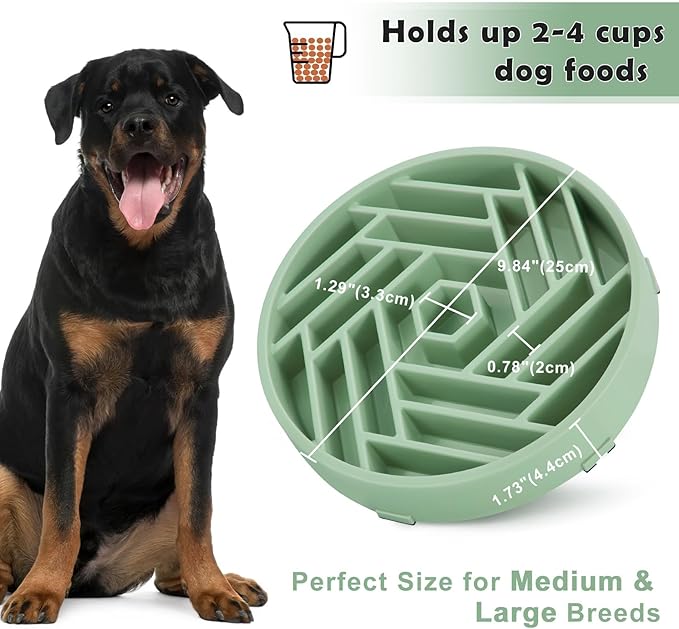 TOBYTO Slow Feeder Dog Bowls Large Medium Breed,Anti-Choking Slow Eating Dog Food Bowl,Non Slip Pet Slower Food Feeding Bowls Large Puzzle Slow Feeder Bloat Stop Maze Dog Dishes,Bean Green