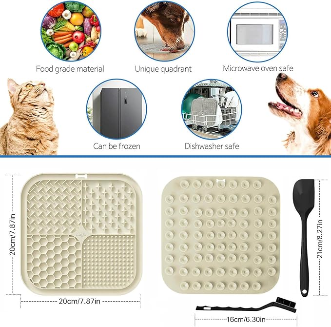 2 PCS Licking Mat for Dogs & Cats with Suction Cups, Dog Slow Feeder Lick Pat for Anxiety Relief, Dog Toys Feeding Mat for Butter Yogurt Peanut, Pets Bathing Grooming Training Mat (7.9''*7.9'')