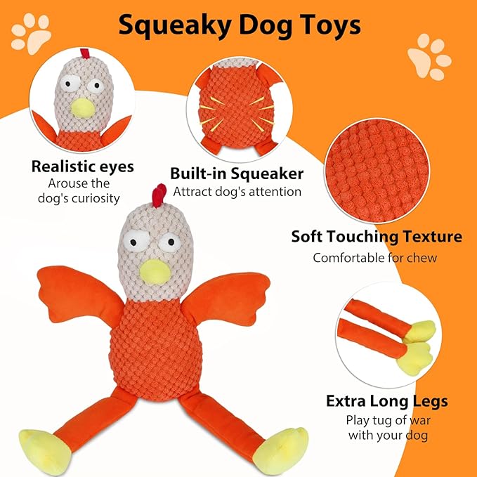 Squeaky Large Dog Toys with Crinkle Paper, Interactive Puppy Toys, Tough Dog Pull Toy, Tug of War Dog Chew Toys for Small, Medium, Large Dogs