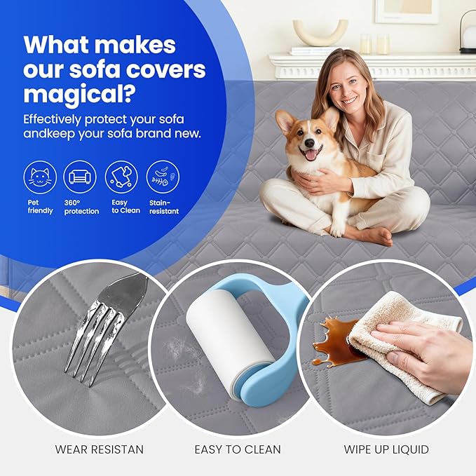 Waterproof Dog Bed Cover Pet Blanket, Soft Couch Cover for Dogs Washable, Non-Slip Dog Blanket Protect Furniture Couch Sofa Car for Puppy Large Dogs Cat (30x70 Inch, Light Grey)