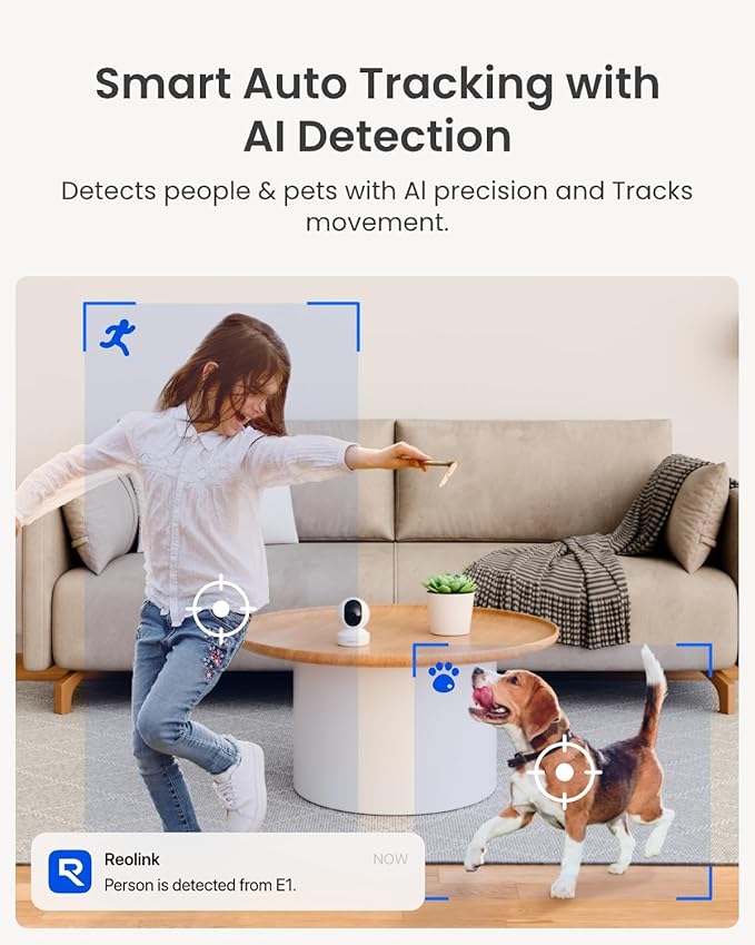 REOLINK 4MP Indoor Security Camera E1, Plug-in 2.4G Wireless WiFi 6 for Baby/Pet Monitor with Phone app, 360 Degree Dog Camera with Person/Pet Detection, Night Vision, 2-Way Talk, Local Storage