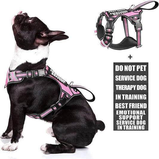 WINSEE Service Dog Vest No Pull Dog Harness with 7 Dog Patches, Reflective Pet Harness with Durable Soft Padded Handle for Training Small, Medium, Large, and Extra-Large Dogs (Medium, Pink)