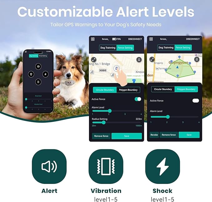 GPS Wireless Dog Fence & Training Collar – No Subscription, App Geo-Fence 3280ft, 60-164ft Bluetooth Training, 3 Correction Modes, Auto Sleep/ Wake, Long Battery Life, 3-Dog Support