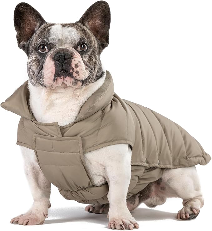 SPACE LION Dog Puffer Jacket, Down Winter Coat, Durable Outdoor Coat for Cold and Windy Conditions, Lightweight & Adjustable Fit Coats for Medium & Large Dogs,(Khaki, Size16/XL)