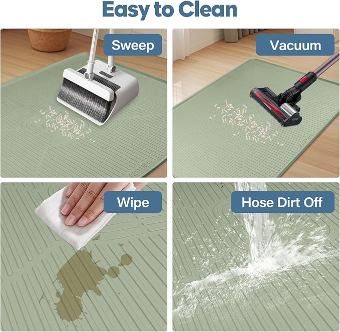 Lorvain Cat Litter Mats, 45" x 30" Extra Large Silicone Cat Mat for Litter Box, Easy to Clean Kitty Litter Trapping Mat, Soft on Kitty Paws, Waterproof, Urine-Proof Kitty Litter Mats for Floor, Green