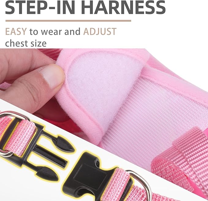 PUPTECK Dog Harness and Leash Set for Small Medium Dogs No Pull Step-in Soft Mesh Puppy Cat Vest Harnesses Reflective at Night, Plaid Pattern Pink XS