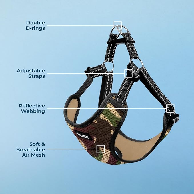 Best Pet Supplies Voyager Mesh Dog Breathable Harness Reflective Stitching, All Weather Adjustable for Walking Training, or Running - Heavy Duty & Durable, Harness (Army/Black Trim), S