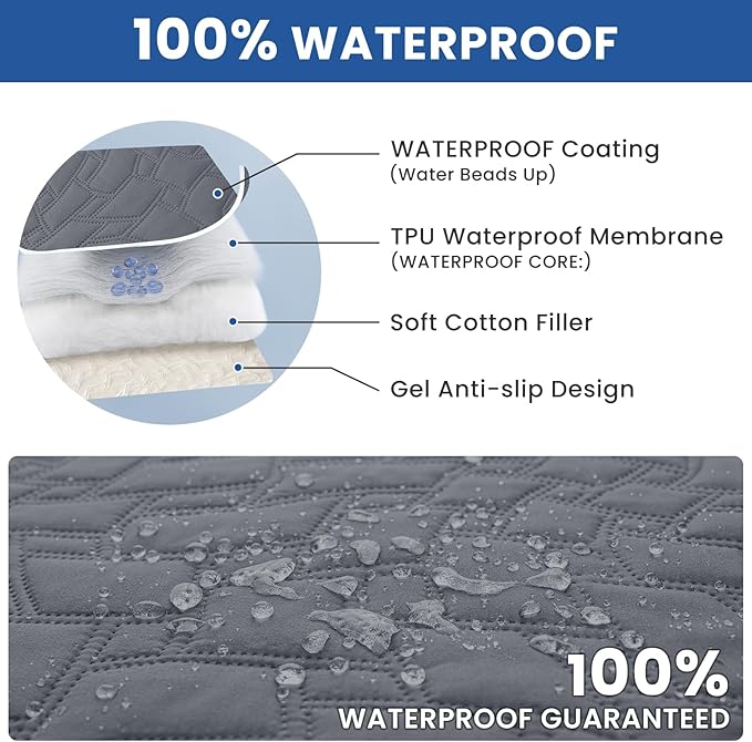 Waterproof Dog Blanket, Non-Slip Soft Pet Bed Cover, Couch Cover for Dogs Washable, Protects Sofa, Furniture, Crate, Car, Tear Resistant Leakproof Pet Blanket (82x82 Inch, Dark Grey)