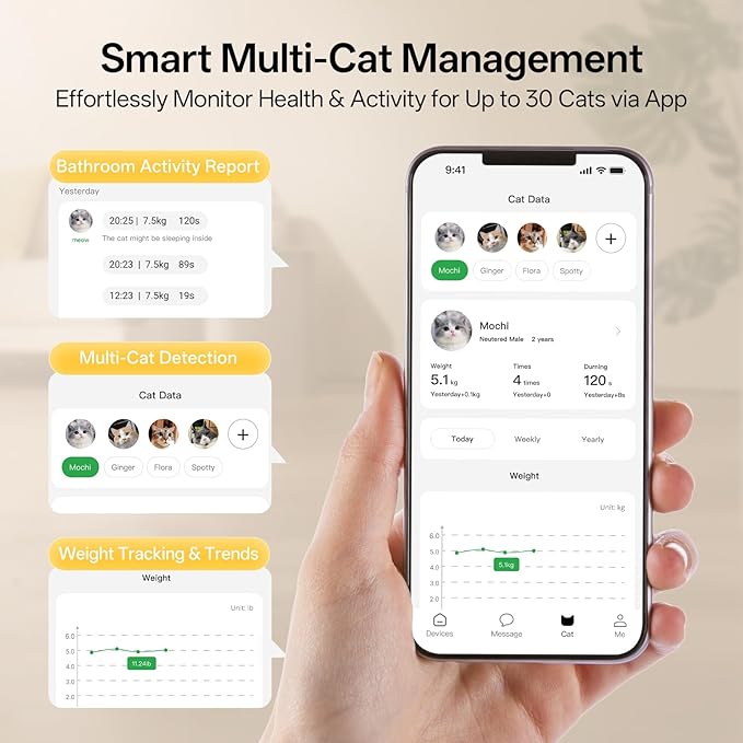 Self Cleaning Cat Litter Box, XXXL Automatic Litter Box for Multiple Cats, Weight Sensors Safety Protection, Smart APP Control, Odor Control, Works with Clumping/Bentonite/Mineral Litter