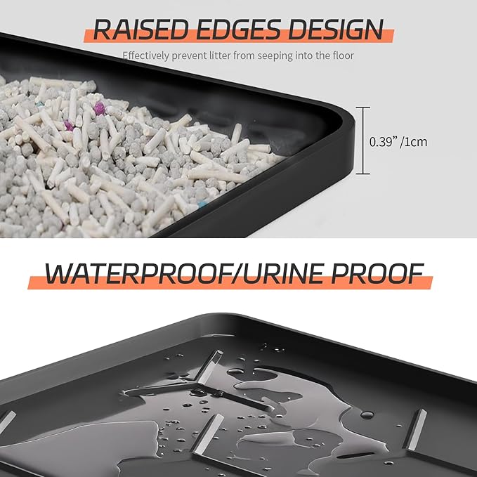 Large Silicone Cat Litter Mat, Waterproof/Urineproof, Litter Recycling, Easy to Clean, Soft on Kitty Paws (22"X34"- Black)