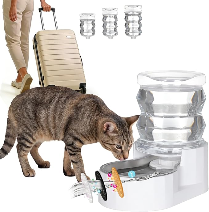 RIZZARI Pet Water Bowl Dispenser: 4L Automatic Stainless Steel Gravity Feeder with Specialized Brush and Triple Filter - Large Capacity for Cats and Dogs with Joint Spine Pain - for Kitchen Bedroom
