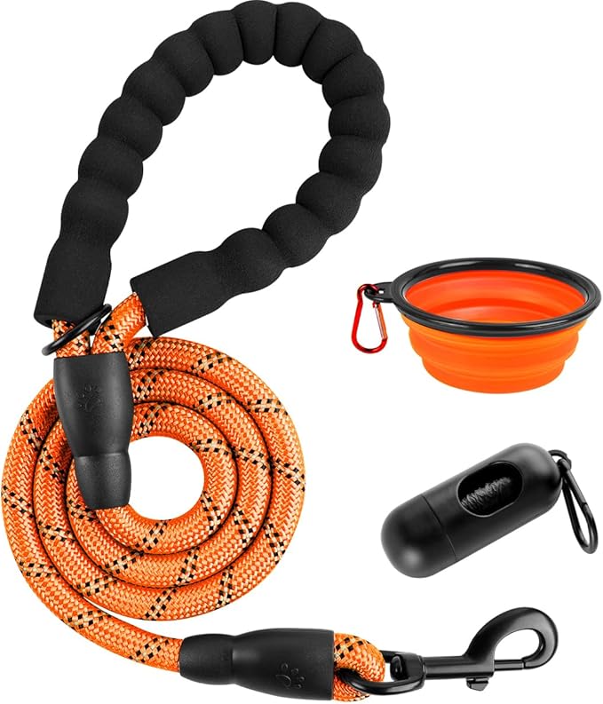 BARKBAY Dog Leashes for Large Dogs Heavy Duty Dog Leash 4/5/6 FT with Comfortable Padded Handle and Highly Reflective Threads for Medium Large Dogs Walking Training Running (4FT-1/2'',Orange)