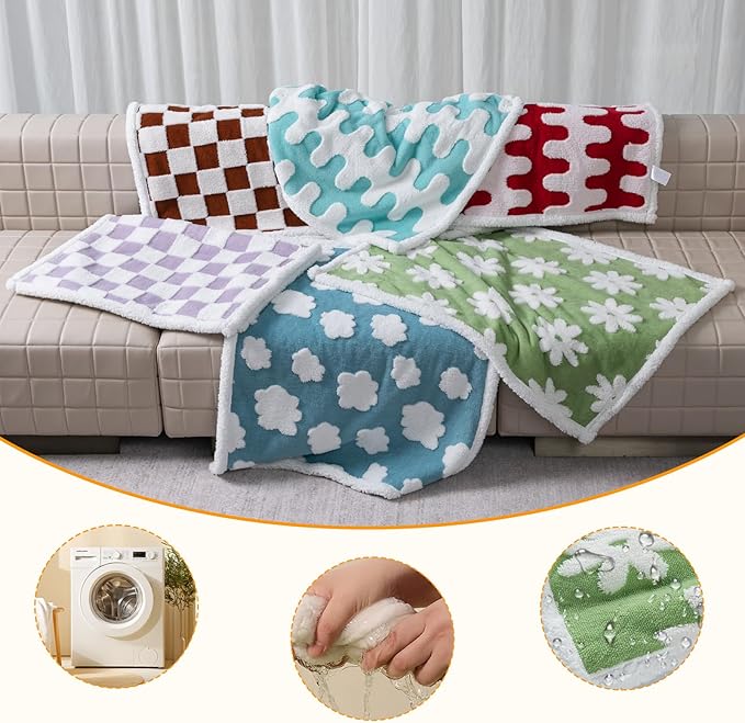 Waterproof Pet Blanket,Dog Bed Covers Couch Sofa Stylish Jacquard Pets Throw Blankets for Puppy Cats Washable Reversible Furniture Protection Covers (Green Flower,L)