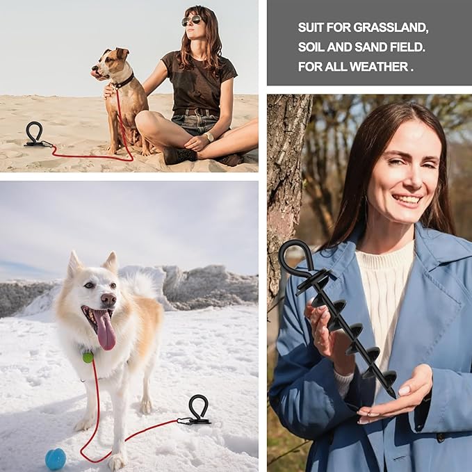 Eurmax USA Heavy Duty Dog Tie Out Stake for Large Dogs up to 210 lbs Dog Stakes for Outside,Dog Anchor, Gadgets, Accessories for Dogs,Dog Runner Leash Stake Trampoline Stakes(2,Medium,Black)