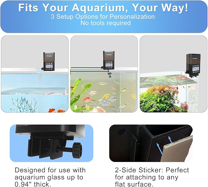 Automatic Fish Feeder for Aquarium - 320ml Timer, Moisture-Proof, LCD Display | Precision Auto Feeder for Vacation Fish Tanks, Battery Included | Unique Mechanical Design