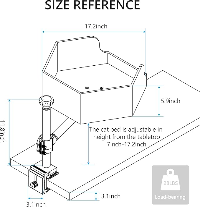 Adjustable Cat Desk Bed with Dual-Protection Locking & 360° Rotation - Super Sturd Space-Saving Perch, Easy Install Modern Design - Supports 28lbs (Walnut/Aluminum Surface)
