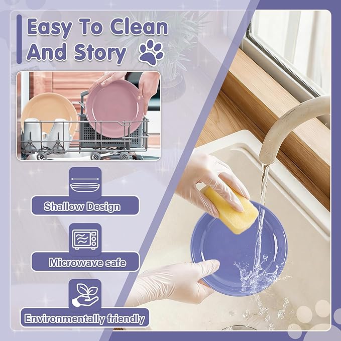 6 Pack Ceramic Cat Bowls, Cat Food Bowl, Anti Whisker Fatigue Cats Bowl Set, 6 Inches Shallow Wide Kitten Plates for Food and Water，Durable Wheat Straw Cats Bowls