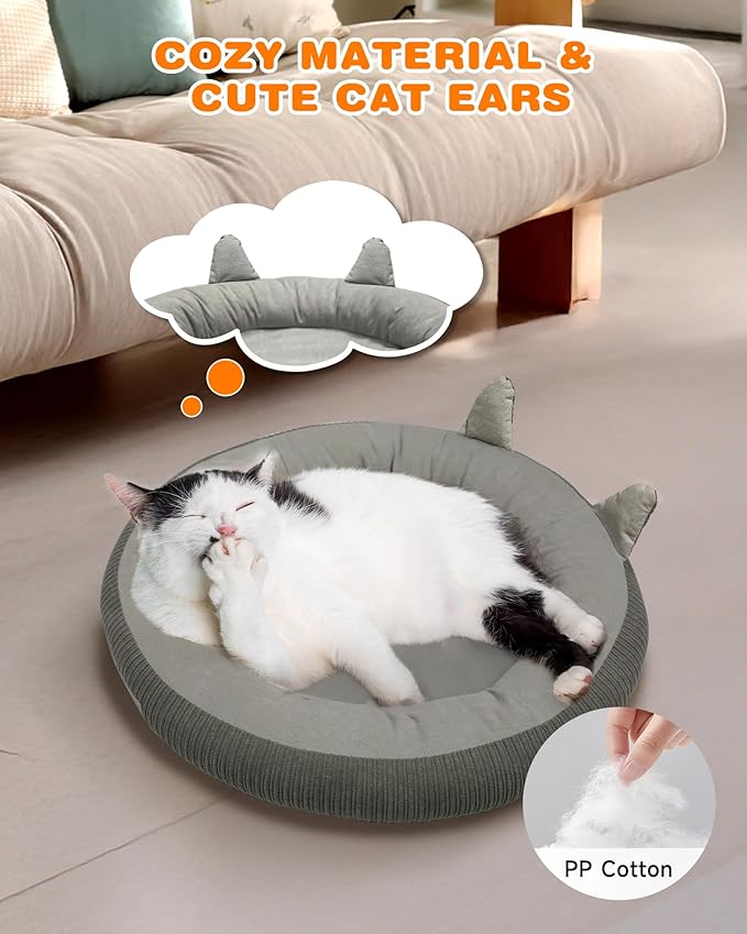 Heated Cat Bed Indoor Pets – Adjustable Temperature 86-131℉ Cat Heating Pad with Timer, Chew Resistant 87 Inch Cord, Washable Cover, Round Cozy Donut Pet Bed for Small Cats Kittens Dogs