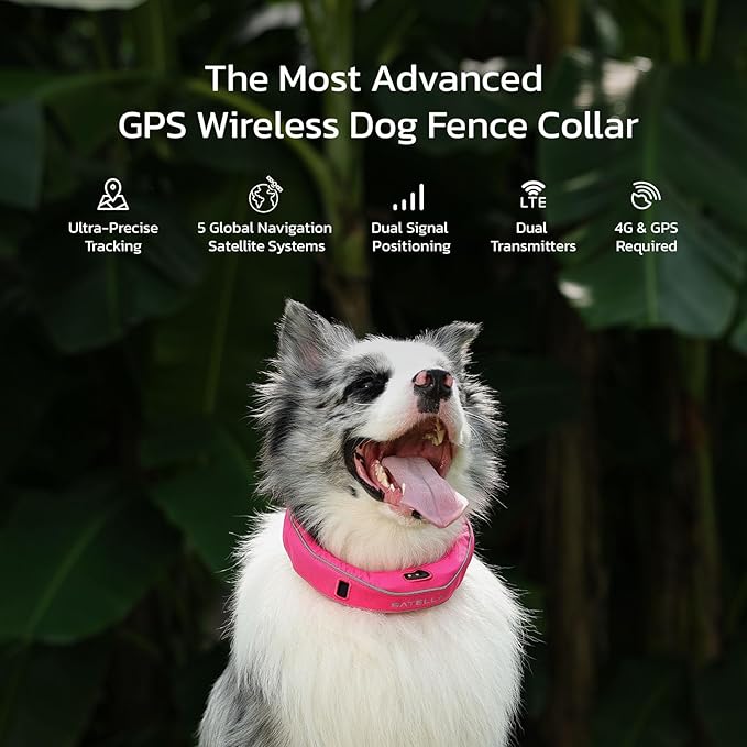 SATELLAI GPS Dog Collar, Blue [Free 1-Year Membership] The Most Advanced Dog Wireless Fences with AI Analysis, Precise Position, 5-Day Battery, and IP68 Waterproof, Flexible Virtual Fencing for Dogs