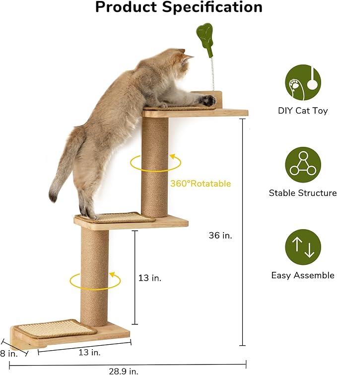 FUKUMARU Cat Wall Shelves, 3 in 1 Transformable Cats Scratching Post Wall Mounted, DIY Kitten Walls Jungle and Perch Platform Supplies, Suit for Climb, Play, Nap, Scratch