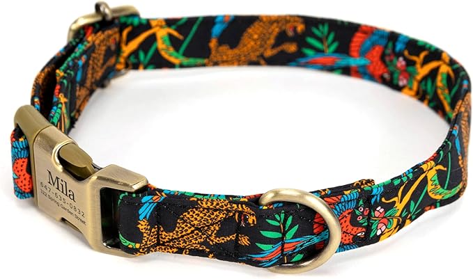 Personalized Dog Collar with Name and Phone Number Engraved,Adjustable Custom Puppy Collar,Organic Cotton Pet Collar for Small Medium Large Boy Girl Dogs