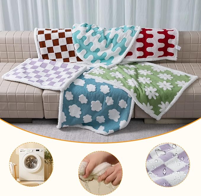 Waterproof Pet Blanket,Dog Bed Covers Small Throw for Puppy Cats Stylish Jacquard Pets Couch Sofa Furniture Protection Washable Reversible Covers (Purple Check,XS)