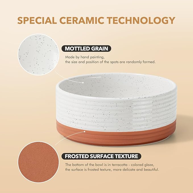 Ceramic 5.1inch Set of 2 Dog and Cat Bowls for Puppy, Kitty, Cats, 2pcs Anti-Slip Food and Water Pet Feeder(2 Bowls, Vanilla White)