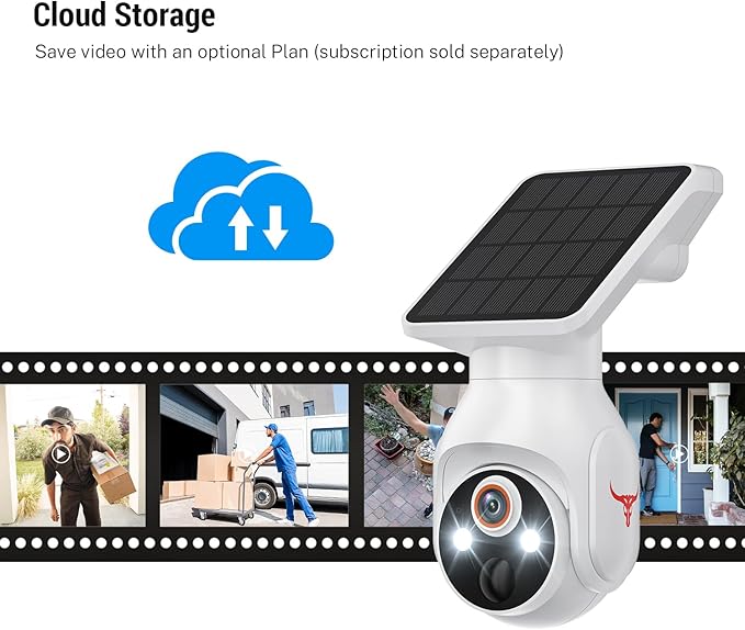 Orbitell 1080p WiFi Outdoor Security Camera with Solar Panel, Battery Powered, AI Motion Detection, Night Vision, Two Way Audio, IP65, Cloud Storage, Human Detection, 2.4GHz Wi-Fi, Pan Tilt Control