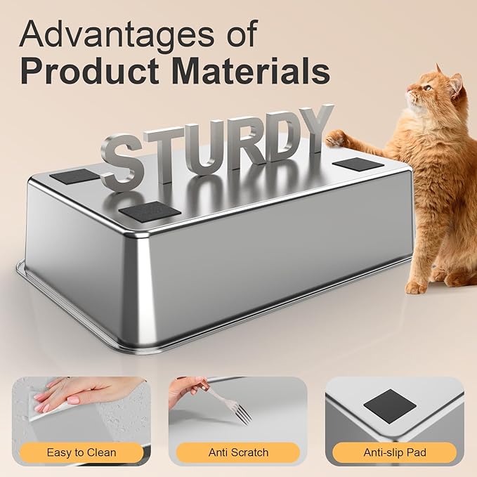 Stainless Steel Litter Box with Lid XL Extra Large Litter Box Enclosed Top Entry Metal Litterbox for Big Cats Easy Cleaning Less Leakage & High Sided with Mat Aisle & Scoop, Dark Grey