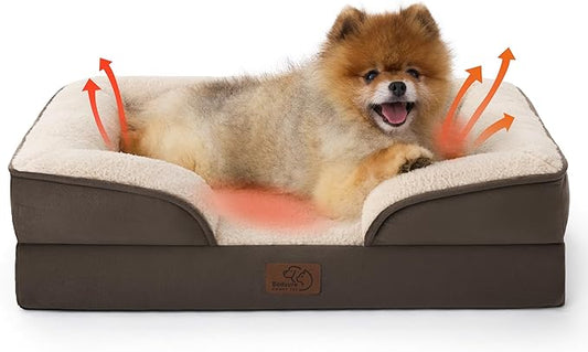 Bedsure Self Warming Orthopedic Dogs Bed for Small Dogs - Washable Small Dog Bed Waterproof, Comfort Pet Couch with Removable Cover, Pets Sofa with Nonskid Bottom, Brown, Non-Electric