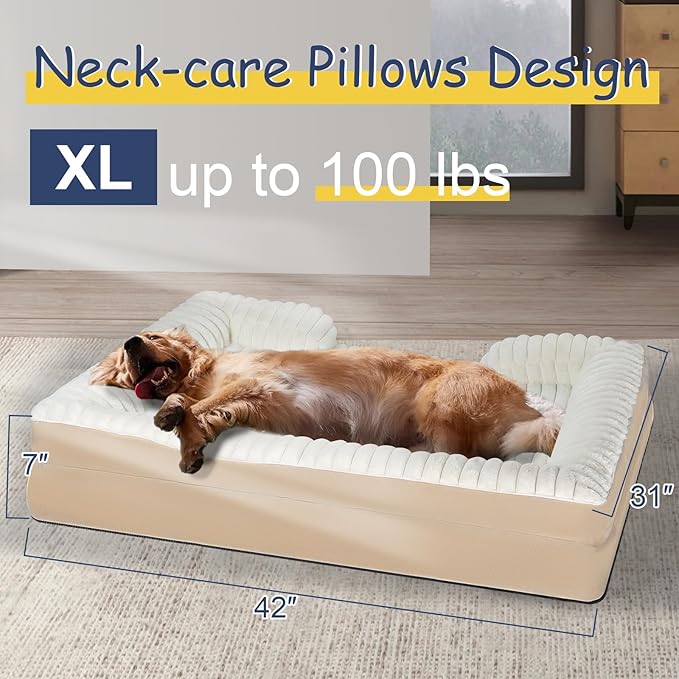 Orthopedic Dog Bed for Large Medium Sized, Washable Memory Foam Large Dog Bed Premium Soft Corduroy Fleece, Durable Medium Pet Sofa with Removable Cover, Washable Waterproof Pet Couch Beds(White,XL)