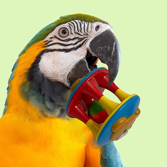 SIMENA Parrot Ball Toy with Bell, Cage Hanging Accessories for Medium to Large Birds, Interactive Toys for Birds, Cat Ball Toy (Bear, Set of 1)