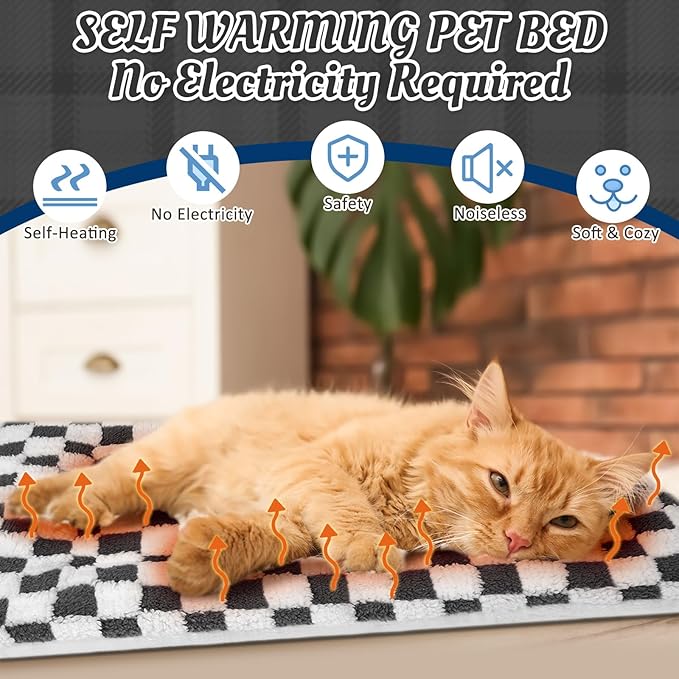 VitalCozy 2 Pack Self Warming Cat Mat Self Heating Pad Bed Reversible Machine Washable Reflects Body Heat Warm Thermal Pet Pad Crate Blanket for Feral and Indoor Cat (Dark Grey,21" X 14",Plaid)