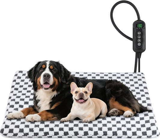 MIXJOY Heated Dog Bed, Waterproof Electric Dog Cat Heating Pad with Timer, Temperature Adjustable Heated Cat Bed for Winter, Auto Power-Off, Anti-bite Heating Pad for Dogs Cats-47''x28'', XLarge