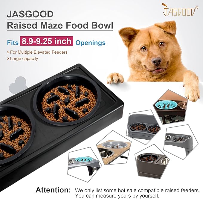 JASGOOD Large Dog Feeder Slow Eating Pet Bowl for Raised Pet Feeders Preventing Choking Food Water Bowl Elevated Diners Replacement Bowl (Black,Large,Fit Opening 8.9"-9.25")