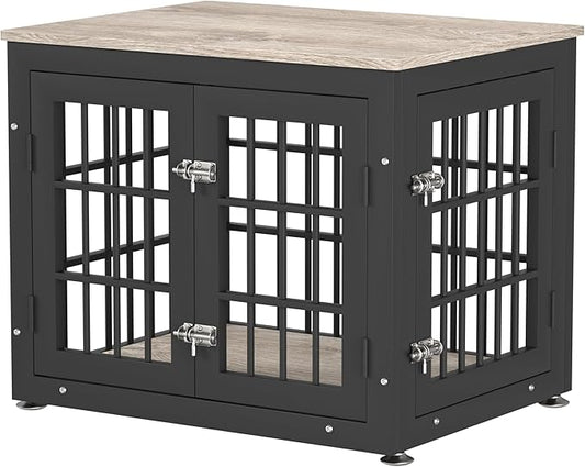 26 Inch Heavy Duty Dog Crate Furniture for Small Dogs, Decorative Pet House End Table, Wooden Cage Kennel Furniture Indoor with Double Doors, Grey
