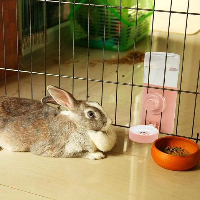 Rypet Hanging Rabbit Water Bottle Cage, 21oz Guinea Pig Water Bottle Dispenser, Automatic Small Pet Cage Water Feeder for Bunny Chinchilla Hamster Hedgehog Ferret Rat Gerbil Small Animal (Pink)