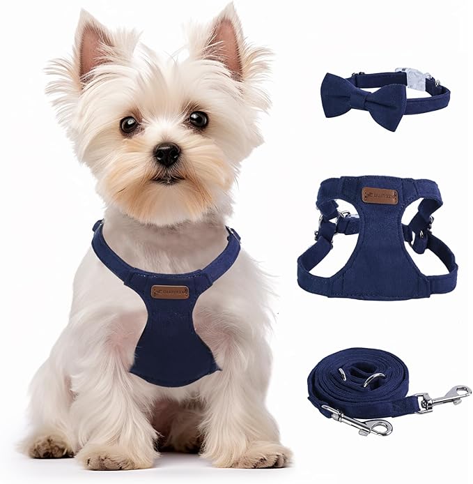 Dog Harness and Leash Set, S No Pull Adjustable Puppy Harness with Multifunction Denim Blue Dog Leash and Collar, Soft No Choke Escape Proof Pet Harness Vest for Small Dogs and Cats (Denim Blue, S)…