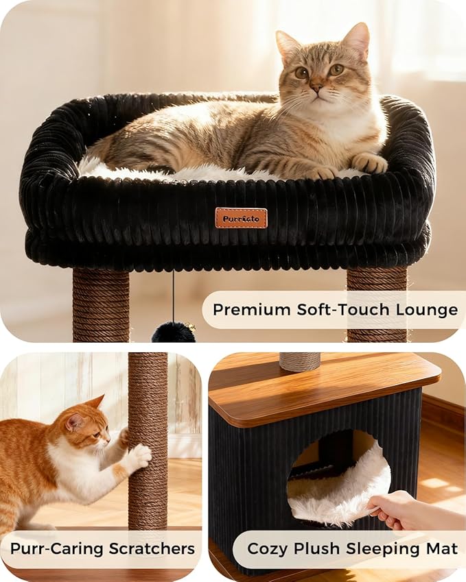 Modern Cat Tree for Indoor Cats, Nordic Loft Style, Wooden Cat Tower with Sisal Scratching Posts, Soft Padded Beds & Cozy Condos, Floor-Mounted for Kittens & Adult Cats