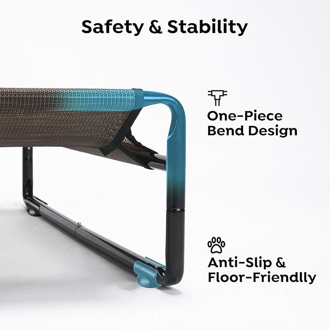 Veehoo Original Outdoor Elevated Dog Bed, Cooling Raised Dog Cot for Medium Dogs, Portable Standing Pet Hammock Platform with Washable Breathable Mesh, No-Slip Feet, Medium, Brown, CWC2201