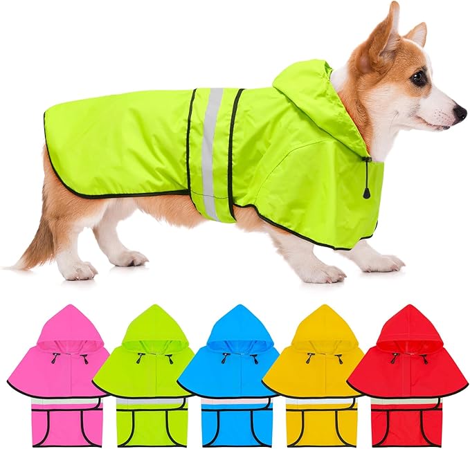 Dog Raincoat - Reflective Hooded Dog Rain Jacket with Harness Hole, Lightweight Doggy Rain Coats for Small Dogs, Adjustable Pet Slicker Poncho (Small, Green)