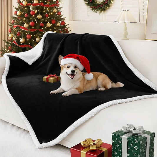 Smiry Waterproof Blanket Throw for Large Dogs, Soft Reversible Dog Blanket for Sofa Couch Bed, Washable Leakproof Sherpa Fleece Furniture Couch Protector(50"x60", Black/White)