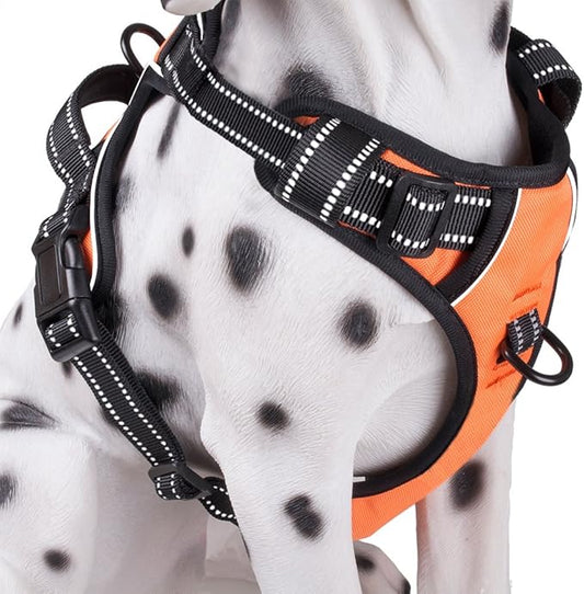 PoyPet No Pull Dog Harness, Reflective Comfortable Vest Harness with Front & Back 2 Leash Attachments and Easy Control Handle Adjustable Soft Padded Pet Vest for Small to Large Dogs (Orange,XL)