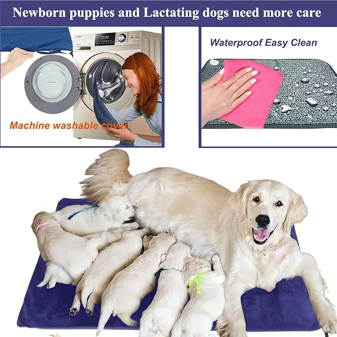 Pet Heating Pad for Large Dog Cat 34" x 21" - Electric Heated Bed With Soft Washable Cover, Water Resistant, Chew Resistant Cord - Keeps Pets Warmer