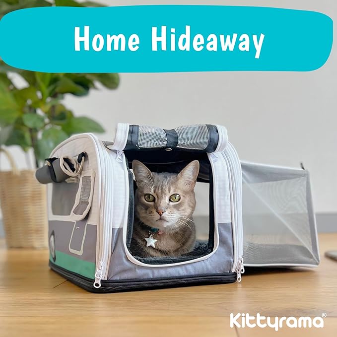 Premium Soft-Sided 2-in-1 Kittyrama Cat Carrier & Home Hideaway – Vet-Recommended Calming Den, Dual-Use Lounge & Travel Carrier with SBS Zippers, Airline-Approved Under-Seat Fit