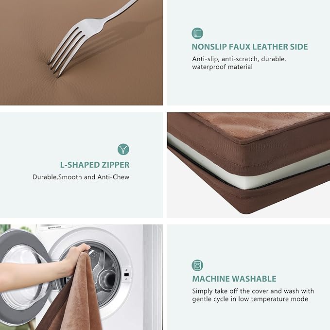 Waterproof XL Dog Beds Large Sized Dog, Orthopedic Washable Crate Pad 42 inch, Extra Large Foam Pet Bed with Removable Cover Reversible, XLarge Durable Anti-Slip Kennel Pad, 41"x27", Brown